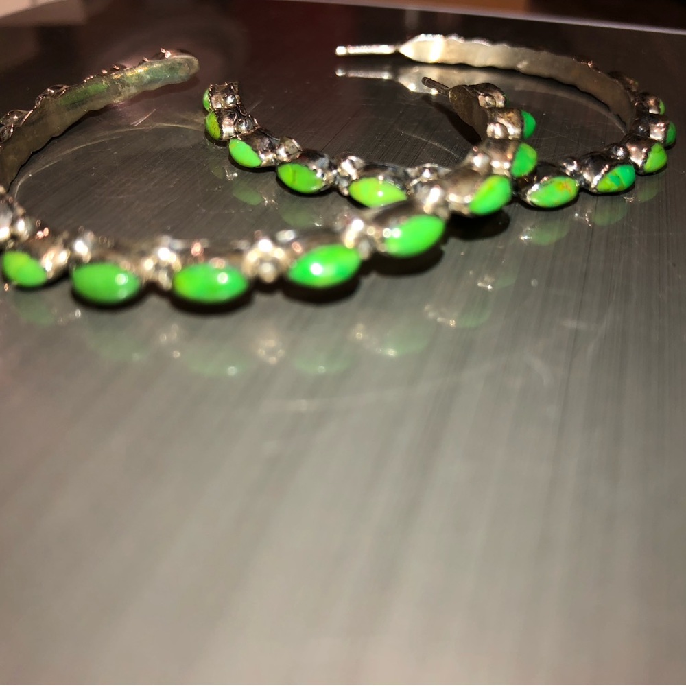 Green Turquoise 50mm Hoop Earrings 925 - Picture 3 of 5